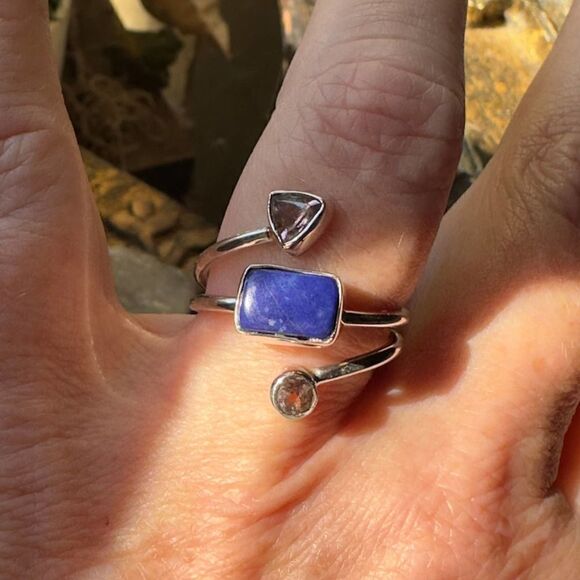 Pink Morganite & Blue Lapis Ring Size 9 - Picture 8 of 9